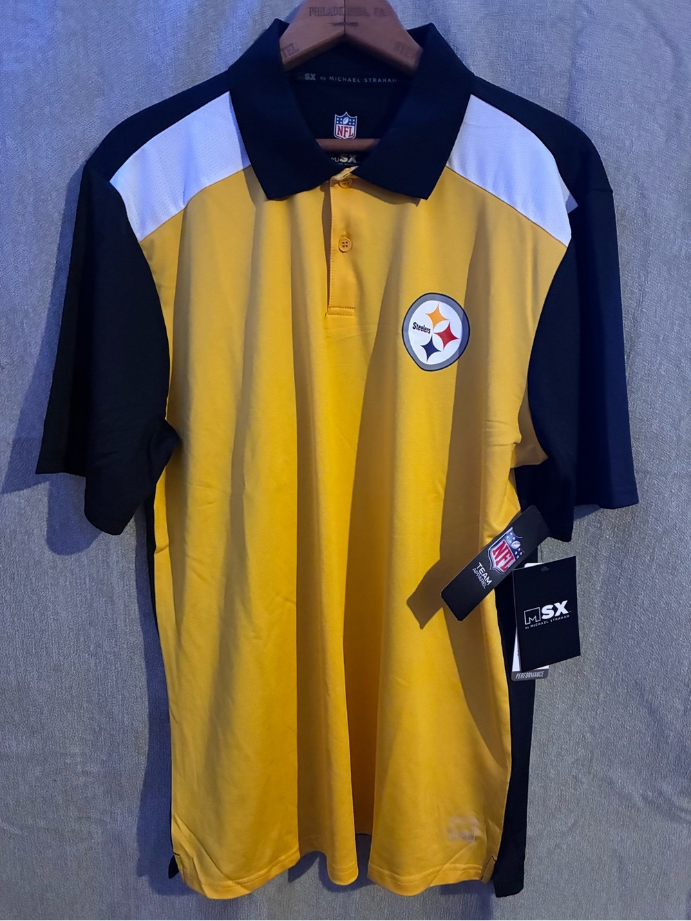 Pittsburgh Steelers Yellow & Black Polo by Michael Strahan size M